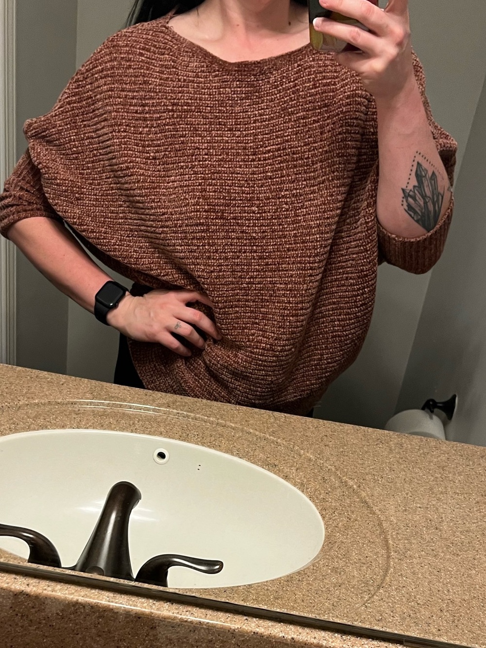 FAVLUX Chunky Knit Scoop Neck Sweater in a Reddish Brown